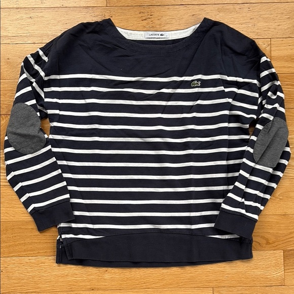 Lacoste Tops - Lacoste Blue and White Long Sleeve Tee with Nautical Stripes